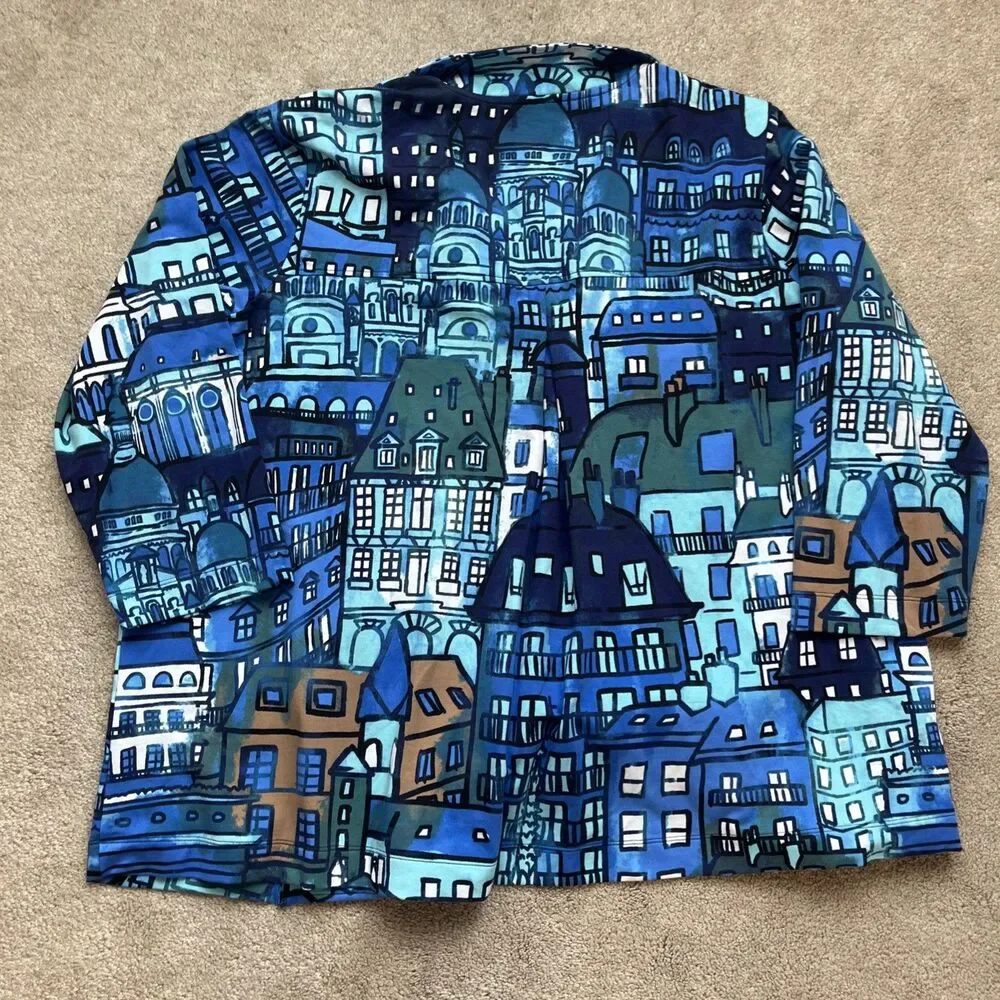 Ali Miles 2X Coat Jacket Shacket Blue Button Downtown Artsy Abstract Modern